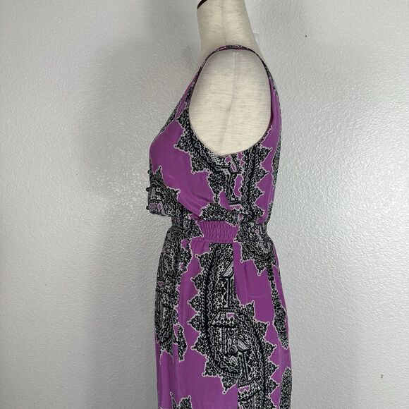 Anthropologie Maeve Dress Women XS Purple Black Silk Chiffon Tank Midi Boho - Picture 9 of 16